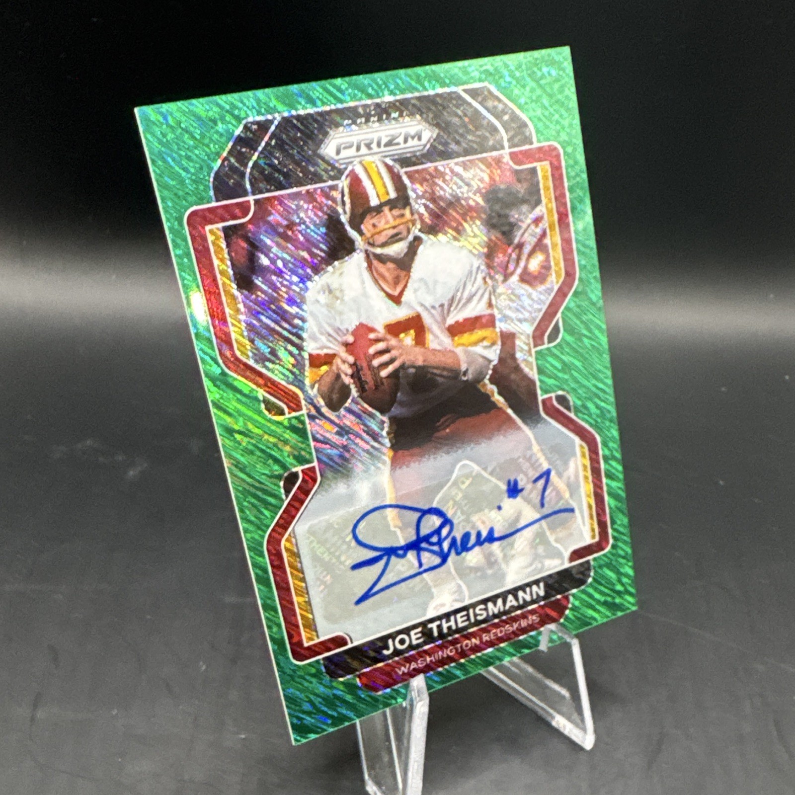 2021 Prizm Football Green Shimmer FOTL 1 of 1 Joe Theismann Auto Washington 1/1 view 3
