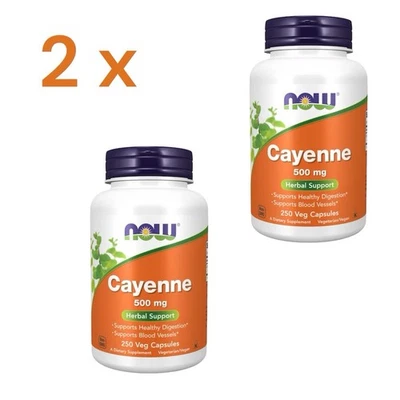 Now Foods, Cayenne, 500mg, 2 x 250 Veg. Kapseln- total 500 Veg. Kapseln - Bild 1 von 4