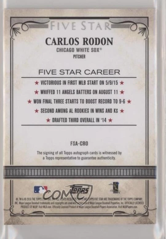 2016 Topps Five Star Rainbow /25 Carlos Rodon #FSA-CRO Auto - Image 2 of 2