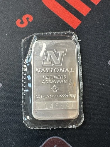 Vintage 1 Troy Oz .999 Fine Silver Bar National Refiners Sealed Ounce Rare (C)