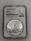 1992 Silver Eagle  NGC MS 69 Brown Label ~ Pristine ~ NO SPOTS (069)