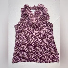 Loft Purple Blouse Tank Floral Ruffles Size Small