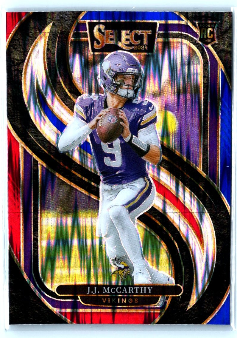 2024 Panini Select #134 J.J. McCarthy Red & Blue Prizm Shock RC