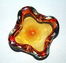 Glasschale Bernsteinfarbe B&ouml;hmen 1970er Jahre &Uuml;berfangglas orange-honigfarben