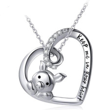 Mothers Day Necklace Cute Animal Little Pig Sterling Silver Necklace 925 Sterlin