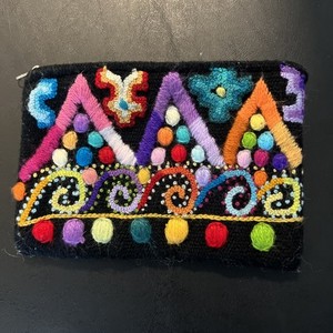  Embroidered Colorful Coin Purse Zipper Pouch Hand Woven Artisan Lined