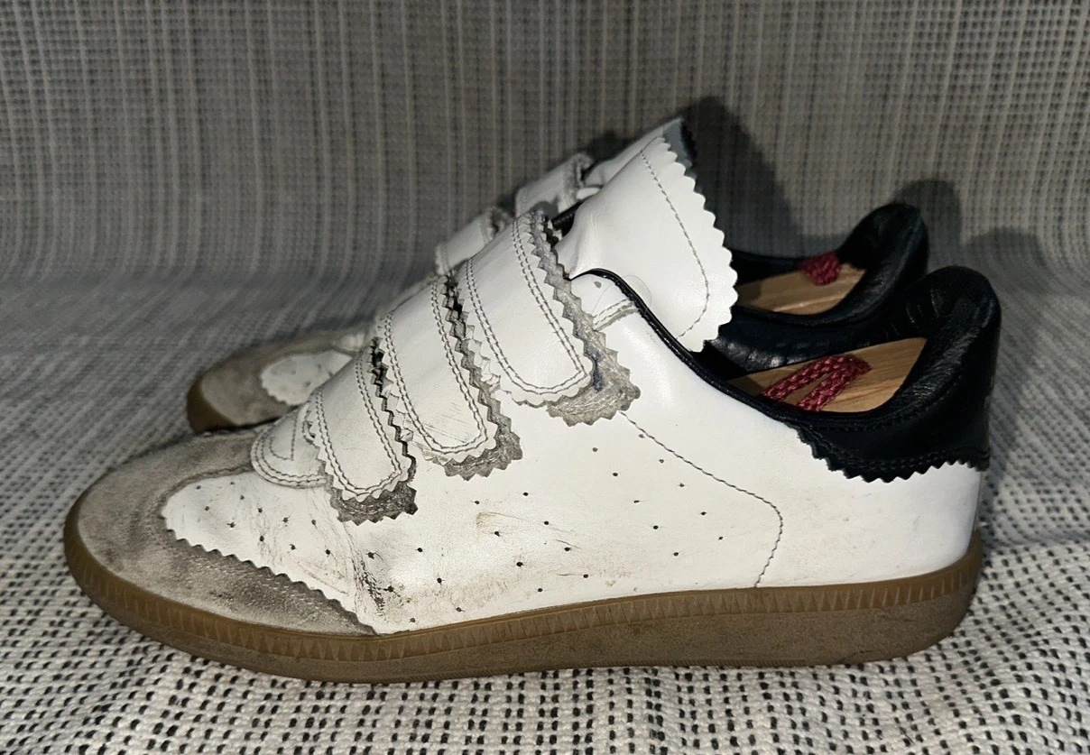 ISABEL MARANT BETH WHITE LEATHER LOW TOP CASUAL RETRO LOOK SNEAKERS Sz 38M
