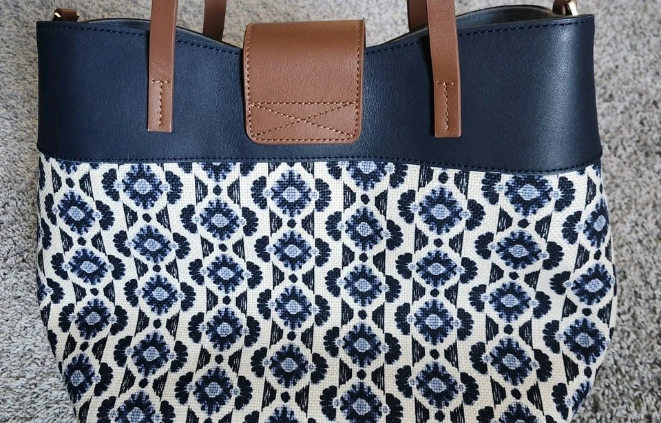 Bolso de Mano Spartina 449 Olivia $196 Lona Cuero Azul/Blanco/Marrón Foto 2 de 4