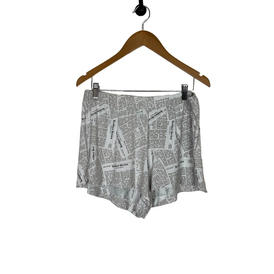 2pc Recliner Pajamas XL White Black Newsprint Oversized Sleep Shirt Shorts Set - Image 3 of 4