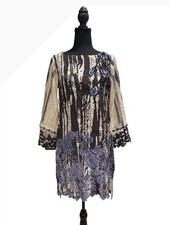 Sapphire Women's Small Black and Beige Floral Patterned Shee