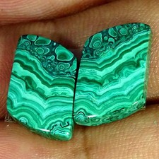 19.10Cts A+ Natural Green Malachite Pair Fancy Cabochon Gemstone 10X18X4MM