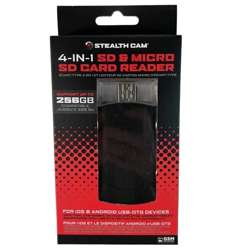 Stealth Cam 4-in-1 SD Micro SD Card Reader USB OTG for iOS Android Tablets New