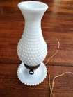 Vintage Hobnail Milk Glass Lamp Table Boudoir Hurricane 14” White Cottagecore