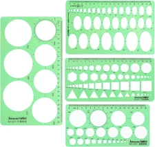 4pcs Geometric Template Rulers, Modern Plastic Circle & Oval Stencils for A 