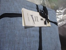 West Elm Belgian flax Linen full queen duvet Melange blue New w tag