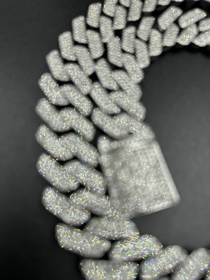 Cadena de eslabones cubanos Hip Hop 25,5” 19 mm helada VVS1 moissanita plateada Miami Foto 4 de 4