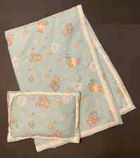 Teddy Bears Hearts Vintage Handmade Baby Quilt with Pillow