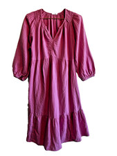 GAP Gauze Splitneck Midi Dress Womens Sz Sm Pretty Pink Smocked Puff Sleeve Boho