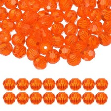 8mm Round Crystal Beads, 100 Pcs Glass Faceted Ball Bead, Dark Orange
