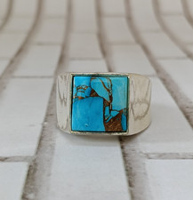 Turquoise Men's Ring Solid 925 Sterling Silver Handmade Jewelry All Size AK1506