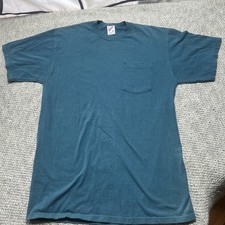 Jerzees 90s Vintage Pocket Tee T-Shirt Blue, Medium Made In USA