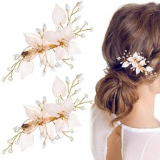 2Pcs Pearls Flower Hair Clips Bridal Vintage Decorative Crystal French Barret...