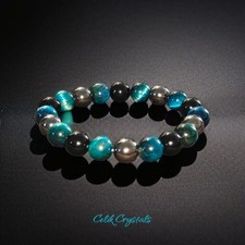 Lake Blue Tiger Eye Triple Protection Bracelet 10mm Natural Stones Stretch