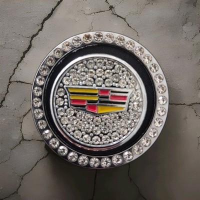 Cadillac Emblem Start Button Cover Rhinestone Silver Metal Ring And Cap.