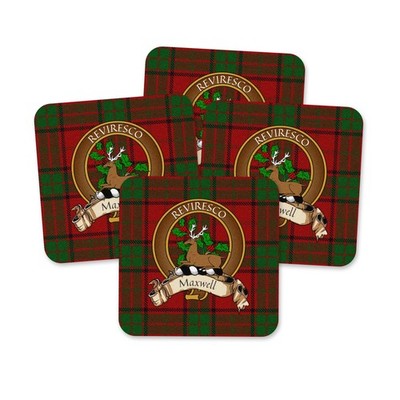 Maxwell Scottish Family Crest Coaster Set of 4 - Clan Tartan Coasters
