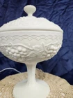 Imperial Glass-Ohio Vintage Grape Milk Glass Compote with Lid Tall - 12"