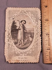 Antique Holy Prayer Card Victorian Lace Child Jesus Christian C17