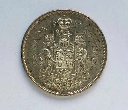 1966 CANADA SILVER 50 CENT - EF/AU - QUEEN ELIZABETH II HALF DOLLAR #664