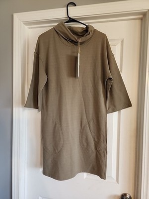 Aiden Lane Dress Cowl Neck Women's Small Olive Workwear Gorpcore Pockets XS/S