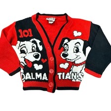 Vintage 90s Disney 101 Dalmatians Jet Set Knit Cardigan Sweater 4T Red Black