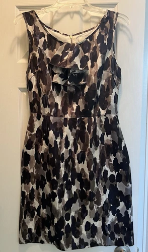 Abito smanicato Kate Spade Rhea scollo arricciato macchia inchiostro seta mezzanotte taglia 4