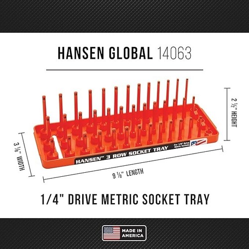 Hansen 4pc Socket Holder Tray Organizer Set 3 Row 1/4" 3/8" Deep Shallow Orange - Picture 8 of 11