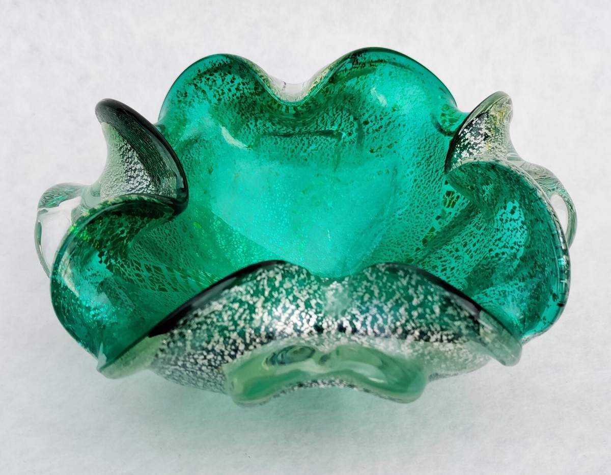 Vintage Italian Murano Green Art Glass Cigar Ashtray Trinket