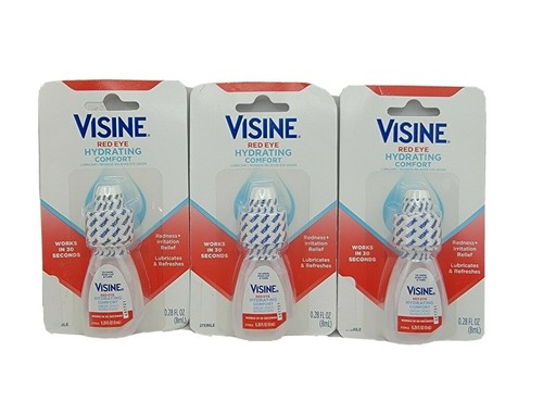 Lot of 3 Visine Red Eye Hydrating Comfort Eydrops 0.28 FL Oz (8mL) | eBay