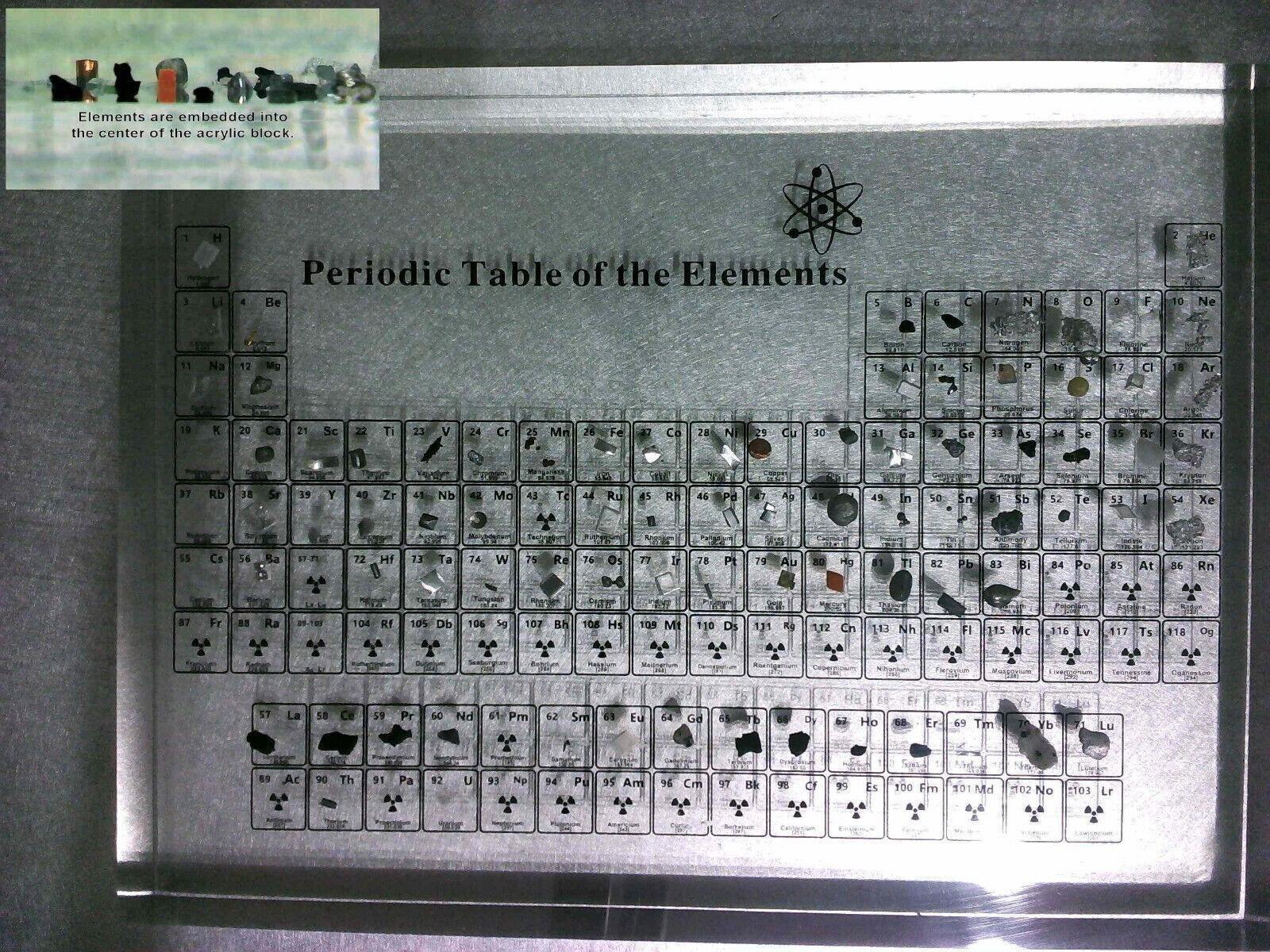 Periodic Table of Elements Acrylic Display With Real Embedded Elements Teaching