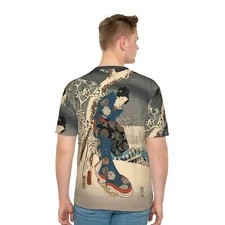 Hiroshige Tale of Genji Snow Ukiyo-e Japanese Vector Fine Art Men T-shirt Top