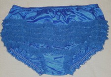 FRILLY BLUE SISSY NYLON RUFFLED PANTIES SMALL