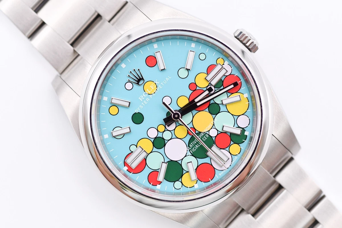 Rolex Oyster Perpetual 41mm 124300 Custom Turquoise Celebration Motif Watch