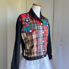 90s Flannel Denim Jacket By Jou Jou Patchwork Star/ Cactus Boho Vibes Medium Fit