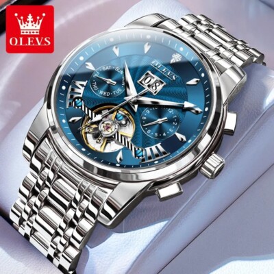 Automatic Waterproof Mechanical Watch Men Men's OLEVS Luxury Skeleton Dial Strap