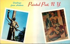 Painted Post NY Greetings Postcard Monument Andrew Montour Seneka Indian