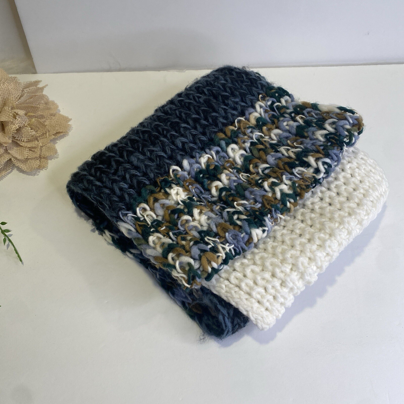 Sonoma NWT Knit SuperCozy Infinity Scarf Blue White Tan Grey One Size image 5