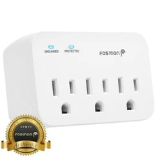 Fosmon [ETL Listed] 3-Outlet Wall Mount Surge Protector 1200J w/Ground Indicator