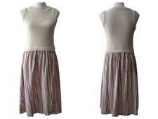 Zara Womens Beige Knit Vest Top Multicolor Vertical Striped Skirt Dress Small