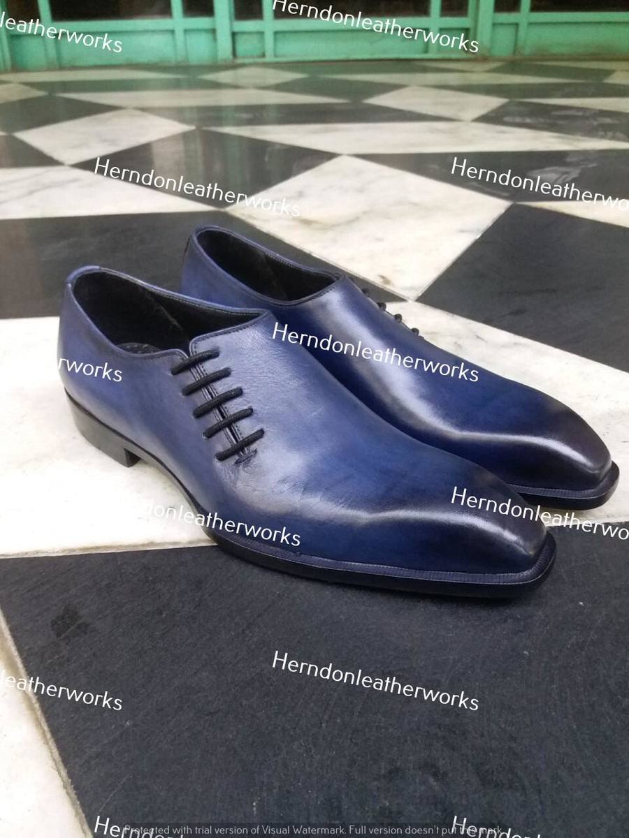 Men's Navy Blue Leather Dress Shoes High Quality Handcrafted Oxfords Men's Navy Blue Leather Dress Shoes High Quality Handcrafted Oxfords