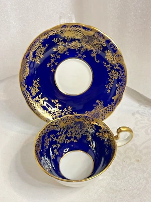 Aynsley cobalt gold porcelain cup saucer England bone china